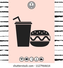 Hamburger or Cheeseburger, Paper cup with drinking straw icon