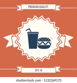Hamburger or Cheeseburger, Paper cup with drinking straw icon