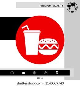 Hamburger or Cheeseburger, Paper cup with drinking straw icon