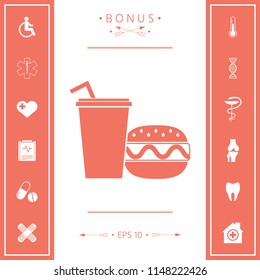Hamburger or Cheeseburger, Paper cup with drinking straw icon