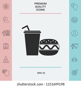 Hamburger or Cheeseburger, Paper cup with drinking straw icon