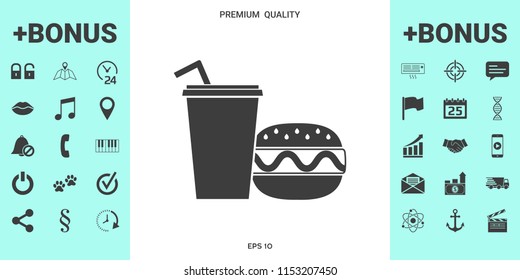 Hamburger or Cheeseburger, Paper cup with drinking straw icon