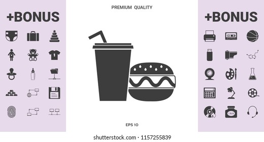 Hamburger or Cheeseburger, Paper cup with drinking straw icon