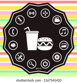 Hamburger or Cheeseburger, Paper cup with drinking straw icon