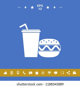 Hamburger or Cheeseburger, Paper cup with drinking straw icon
