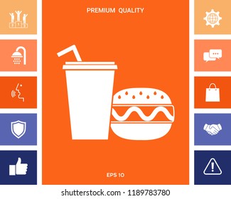 Hamburger or Cheeseburger, Paper cup with drinking straw icon