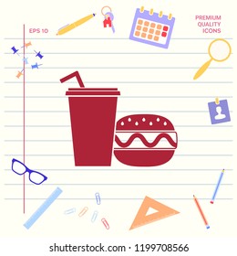 Hamburger or Cheeseburger, Paper cup with drinking straw icon