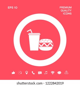 Hamburger or Cheeseburger, Paper cup with drinking straw icon. Graphic elements for your design