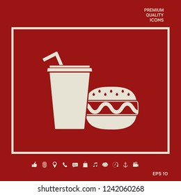 Hamburger or Cheeseburger, Paper cup with drinking straw icon. Graphic elements for your design