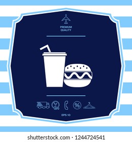 Hamburger or Cheeseburger, Paper cup with drinking straw icon. Graphic elements for your design