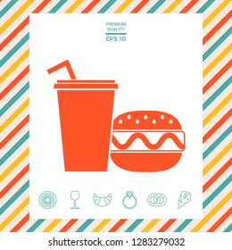 Hamburger or Cheeseburger, Paper cup with drinking straw icon. Graphic elements for your design