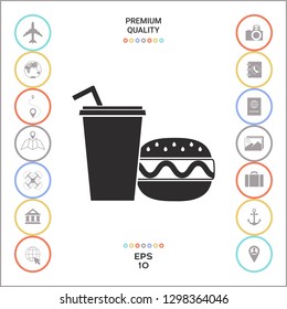 Hamburger or Cheeseburger, Paper cup with drinking straw icon. Graphic elements for your design