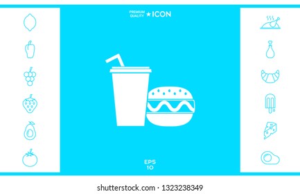 Hamburger or Cheeseburger, Paper cup with drinking straw icon. Graphic elements for your design