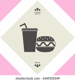 Hamburger or Cheeseburger, Paper cup with drinking straw icon. Graphic elements for your design