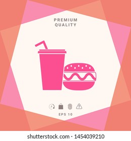 Hamburger or Cheeseburger, Paper cup with drinking straw icon. Graphic elements for your design