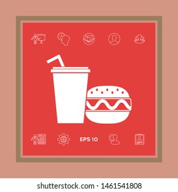 Hamburger or Cheeseburger, Paper cup with drinking straw icon. Graphic elements for your design