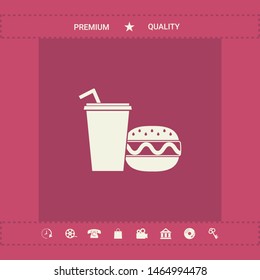 Hamburger or Cheeseburger, Paper cup with drinking straw icon. Graphic elements for your design