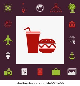 Hamburger or Cheeseburger, Paper cup with drinking straw icon. Graphic elements for your design