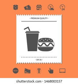 Hamburger or Cheeseburger, Paper cup with drinking straw icon. Graphic elements for your design