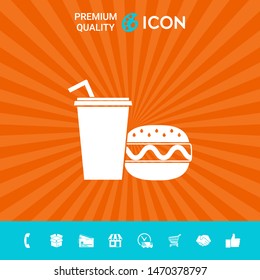 Hamburger or Cheeseburger, Paper cup with drinking straw icon. Graphic elements for your design
