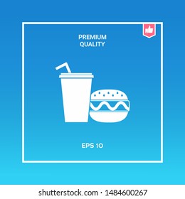 Hamburger or Cheeseburger, Paper cup with drinking straw icon. Graphic elements for your design