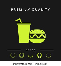 Hamburger or Cheeseburger, Paper cup with drinking straw icon. Graphic elements for your design