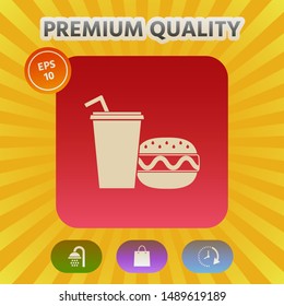 Hamburger or Cheeseburger, Paper cup with drinking straw icon. Graphic elements for your design