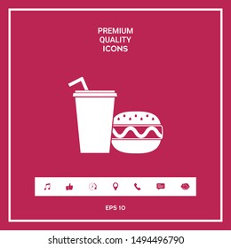 Hamburger or Cheeseburger, Paper cup with drinking straw icon. Graphic elements for your design