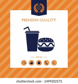 Hamburger or Cheeseburger, Paper cup with drinking straw icon. Graphic elements for your design