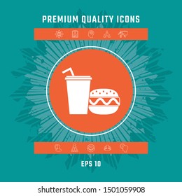 Hamburger or Cheeseburger, Paper cup with drinking straw icon. Graphic elements for your design