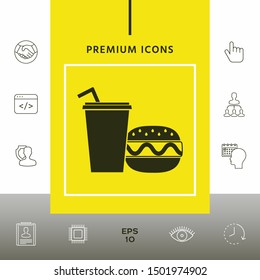Hamburger or Cheeseburger, Paper cup with drinking straw icon. Graphic elements for your design