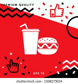 Hamburger or Cheeseburger, Paper cup with drinking straw icon. Graphic elements for your design