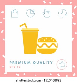 Hamburger or Cheeseburger, Paper cup with drinking straw icon. Graphic elements for your design