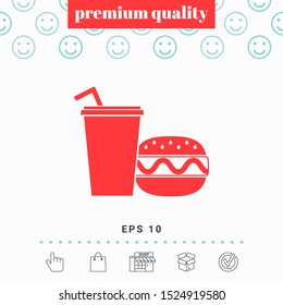 Hamburger or Cheeseburger, Paper cup with drinking straw icon. Graphic elements for your design
