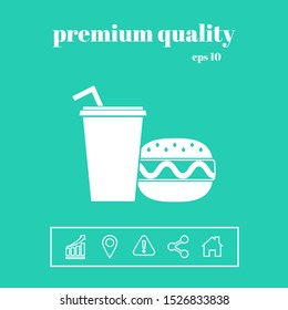 Hamburger or Cheeseburger, Paper cup with drinking straw icon. Graphic elements for your design