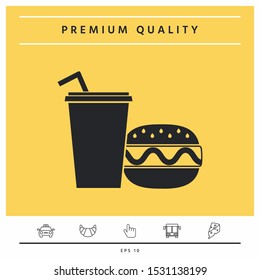 Hamburger or Cheeseburger, Paper cup with drinking straw icon. Graphic elements for your design