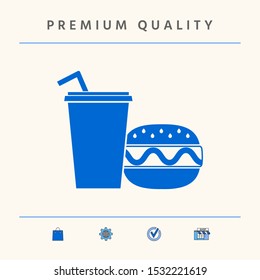 Hamburger or Cheeseburger, Paper cup with drinking straw icon. Graphic elements for your design