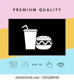 Hamburger or Cheeseburger, Paper cup with drinking straw icon. Graphic elements for your design