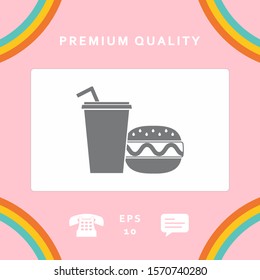 Hamburger or Cheeseburger, Paper cup with drinking straw icon. Graphic elements for your design