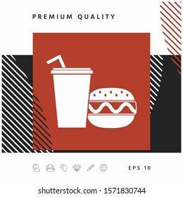 Hamburger or Cheeseburger, Paper cup with drinking straw icon. Graphic elements for your design
