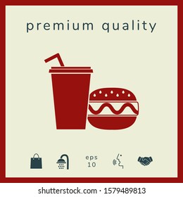 Hamburger or Cheeseburger, Paper cup with drinking straw icon. Graphic elements for your design