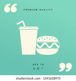 Hamburger or Cheeseburger, Paper cup with drinking straw icon. Graphic elements for your design