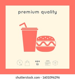 Hamburger or Cheeseburger, Paper cup with drinking straw icon. Graphic elements for your design