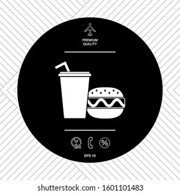 Hamburger or Cheeseburger, Paper cup with drinking straw icon. Graphic elements for your design