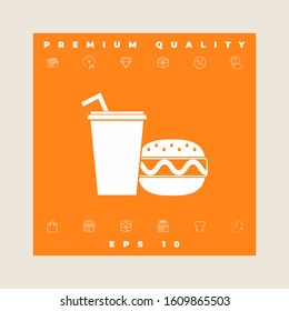 Hamburger or Cheeseburger, Paper cup with drinking straw icon. Graphic elements for your design
