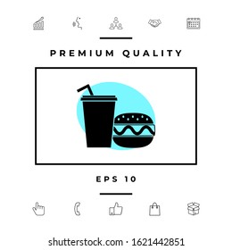 Hamburger or Cheeseburger, Paper cup with drinking straw icon. Graphic elements for your design