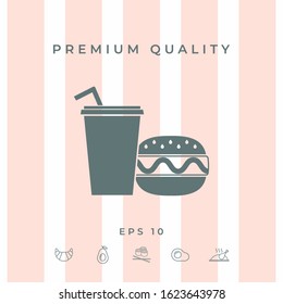 Hamburger or Cheeseburger, Paper cup with drinking straw icon. Graphic elements for your design