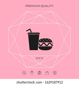 Hamburger or Cheeseburger, Paper cup with drinking straw icon. Graphic elements for your design