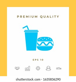 Hamburger or Cheeseburger, Paper cup with drinking straw icon. Graphic elements for your design