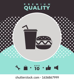 Hamburger or Cheeseburger, Paper cup with drinking straw icon. Graphic elements for your design